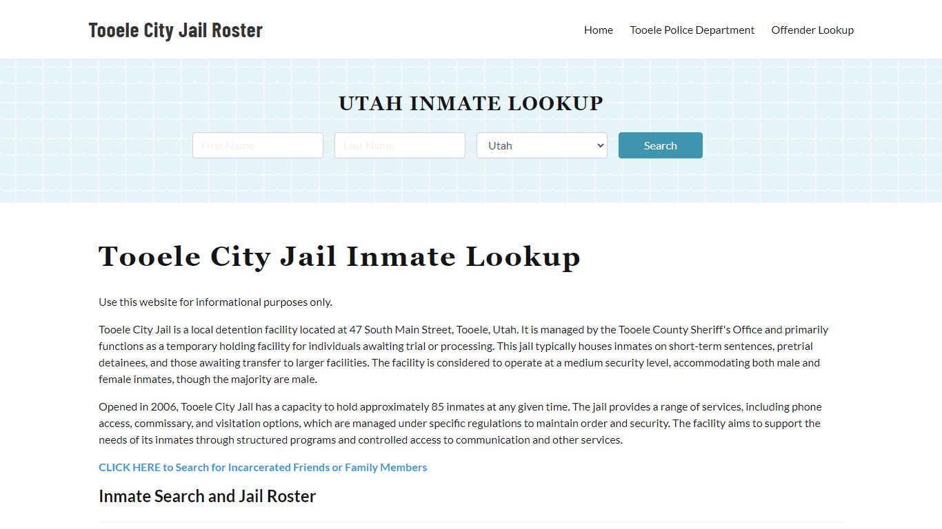 Tooele City Jail, UT Inmate Search, Jail Roster, Bookings