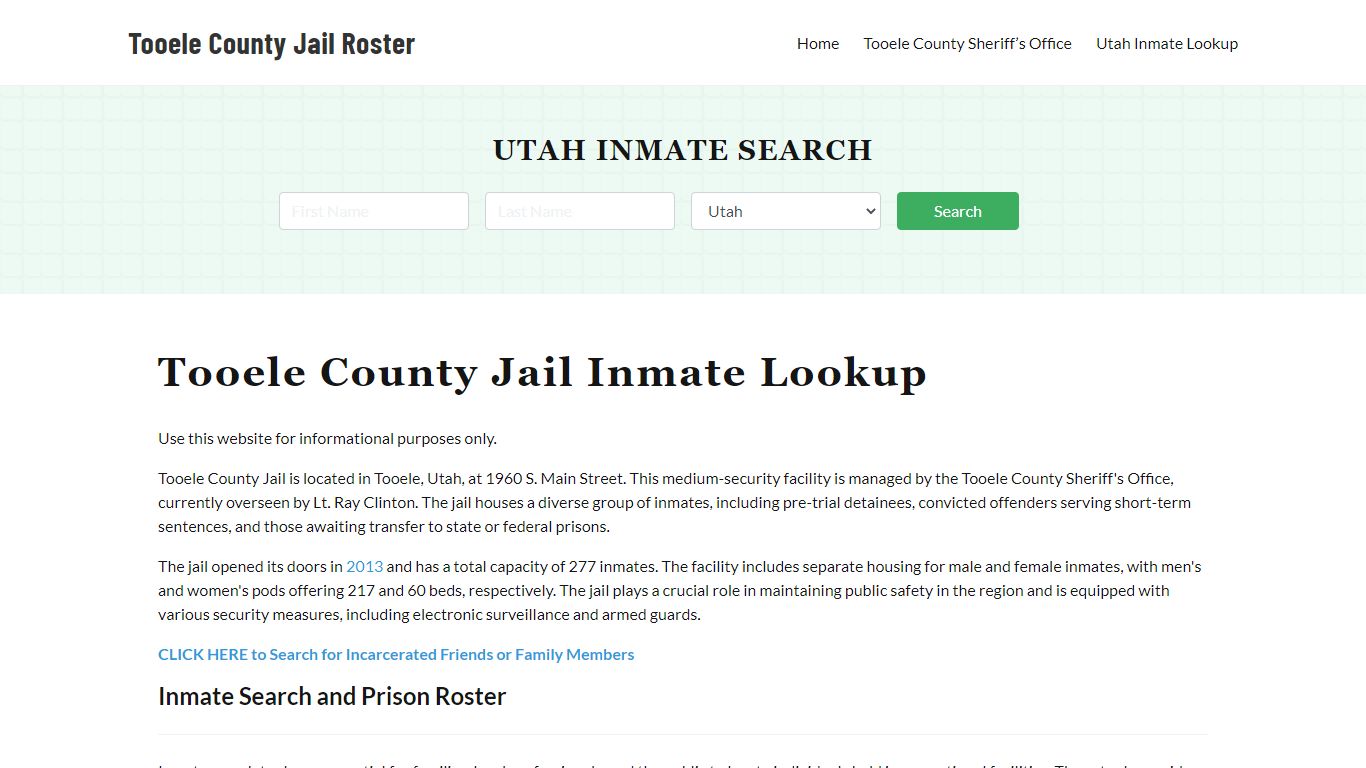 Tooele County Jail Roster Lookup, UT, Inmate Search